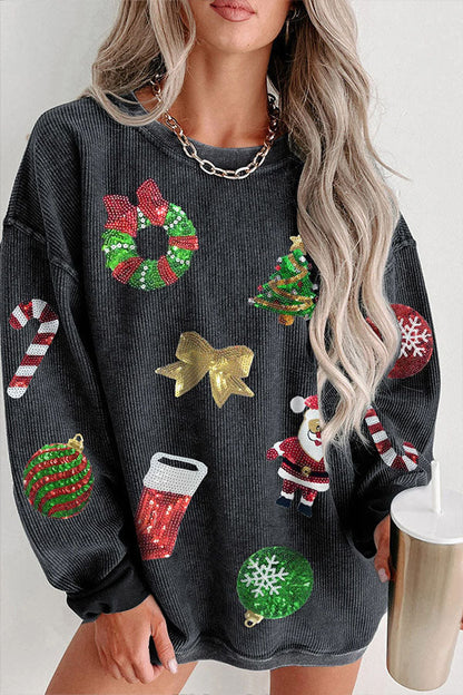 Velina Moda | Sequined Christmas Graphic Pullover Sweatshirt
