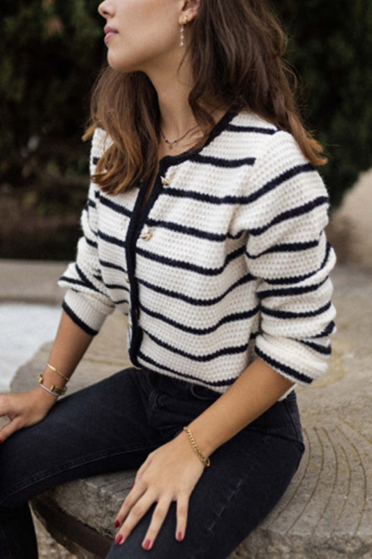 Velina Moda | Striped Round Neckline Jacket