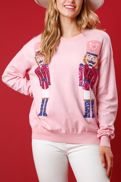 Velina Moda | Christmas Guardian Sequins Round Neck Casual Loose Sweatshirt