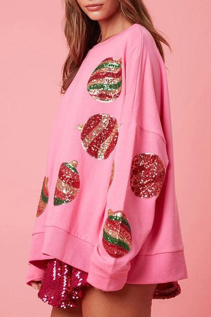 Velina Moda | Christmas Egg Sequin Casual Long Sleeve Sweatshirt