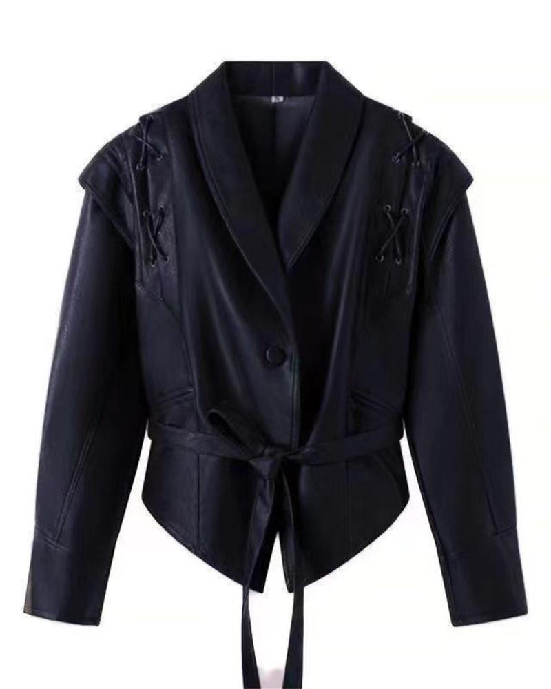 Velina Moda | Leather Jacket with Long Sleeves