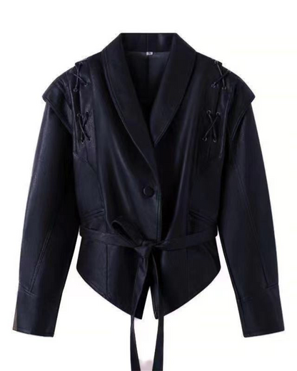 Velina Moda | Leather Jacket with Long Sleeves