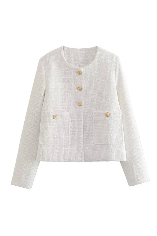 Velina Moda | Neck Slim Fit Colorblock Women'S Button Jacket
