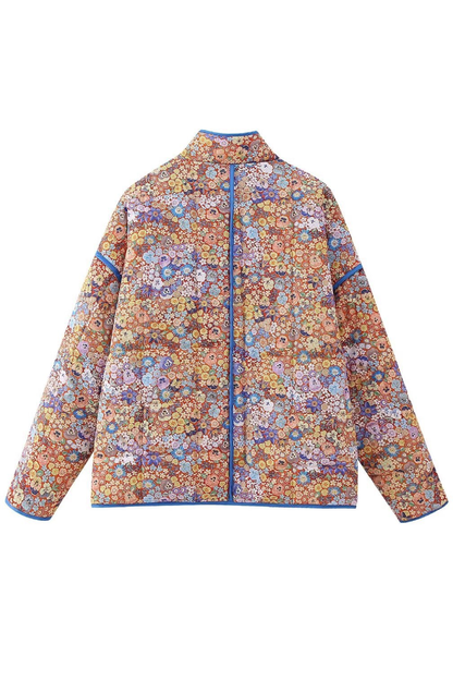 Velina Moda | Colorblock Large Bag Stand Collar Quilted Jacket Made Of Cotton