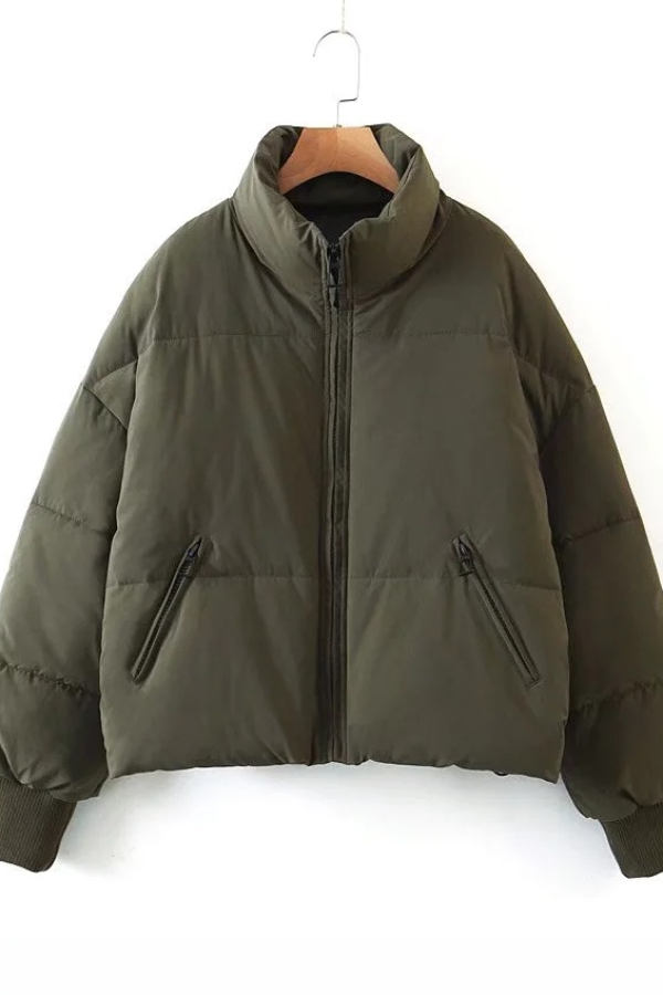 Velina Moda | Collar Zipper Pocket Thick Warm Cotton Jacket