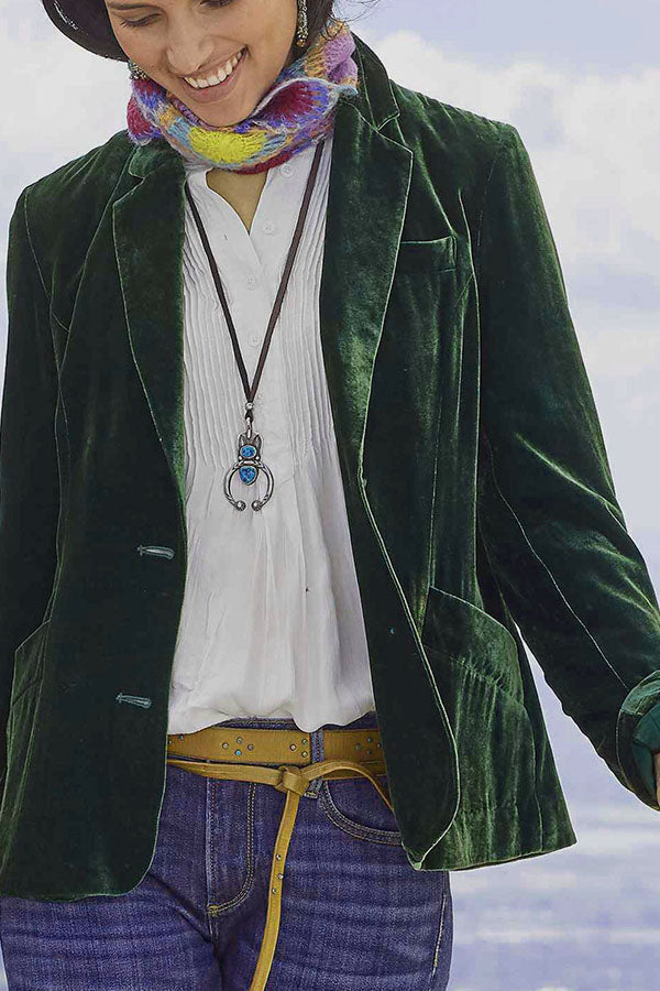Velina Moda | Velvet Solid Color Fashionable Casual Blazer