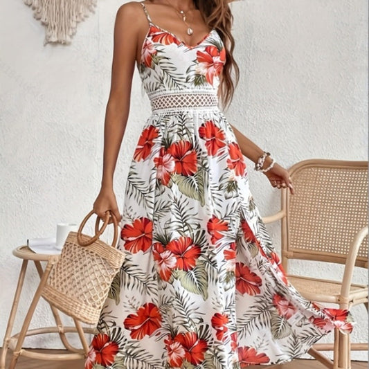 Isla – Long floral dress with side slit