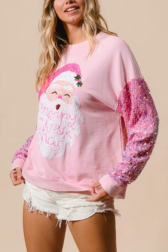 Velina Moda | Christmas Casual Loose Round Neck Sequin Sleeve Sweatshirt