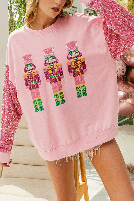 Velina Moda | Christmas Casual Loose Round Neck Sequin Sleeve Sweatshirt