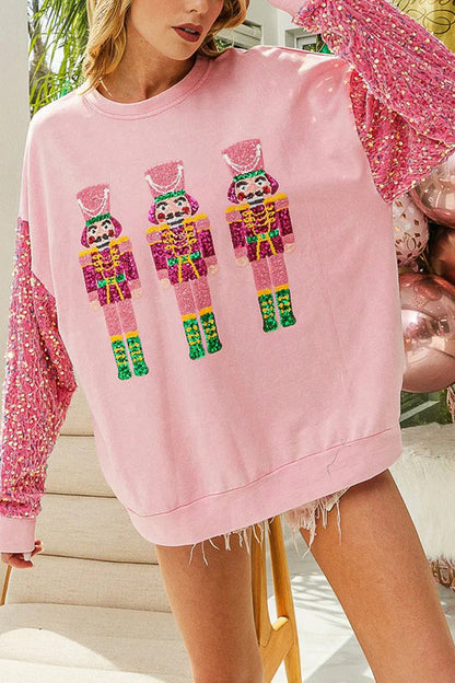 Velina Moda | Christmas Casual Loose Round Neck Sequin Sleeve Sweatshirt
