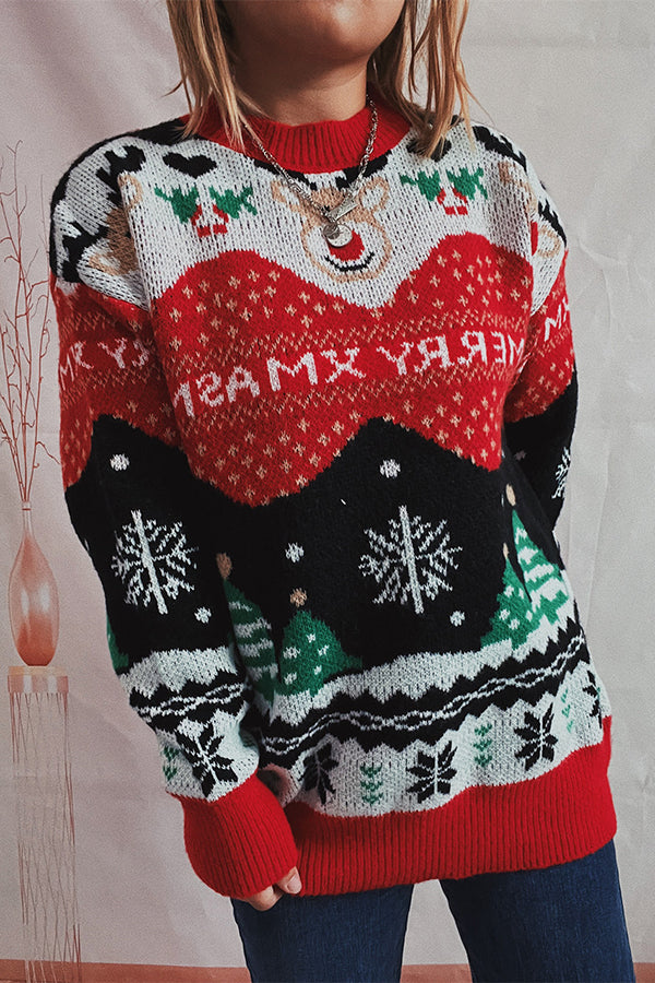 Velina Moda | Christmas Pattern Knitted Round Neck Long Sleeve Sweater