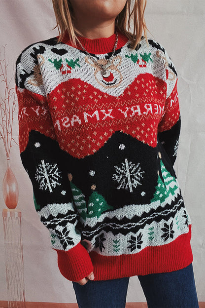 Velina Moda | Christmas Pattern Knitted Round Neck Long Sleeve Sweater