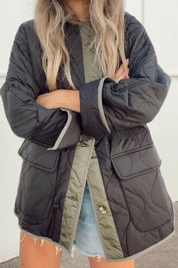Velina Moda | Loose Cotton Jacket Color Block Pocket Casual Jacket
