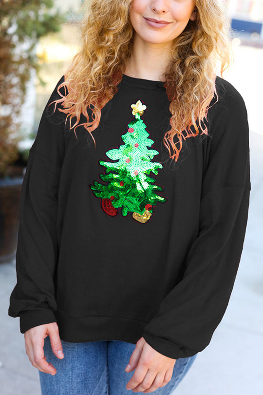 Velina Moda | Christmas Tree Holiday Sequins Casual Loose Sweatshirt