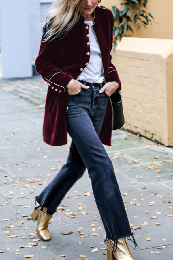 Velina Moda | Velvet Patchwork Multi-Button Women'S Jacket