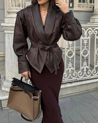 Velina Moda | Leather Jacket with Long Sleeves