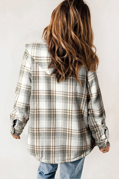 Velina Moda | Button Sherpa Lined Hooded Flannel Jacket