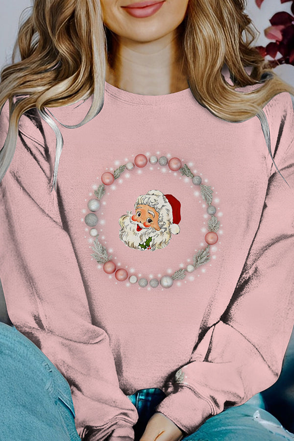 Velina Moda | Printed Christmas Contrast Color Long Sleeve Pullover Sweatshirt