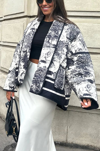 Velina Moda | Songs Porcelain Ink Printed Bag Quilted Cotton Kimono Jacket