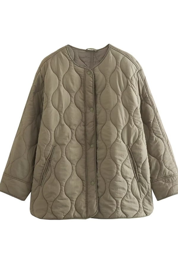 Velina Moda | Color Loose Round Neck Padded Jacket