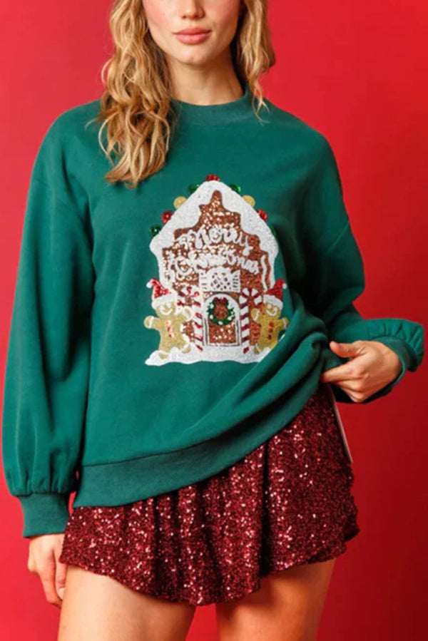 Velina Moda | Christmas Candy House Sequins Casual Loose Sweater
