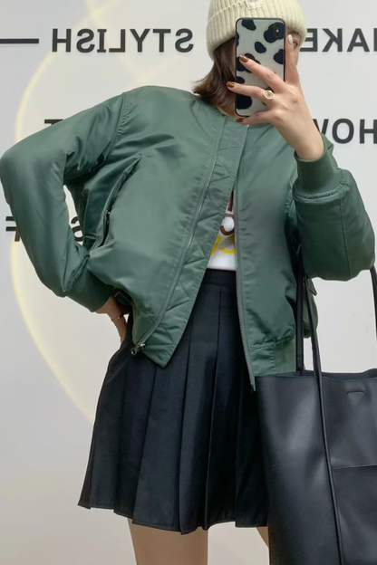 Velina Moda | Collar Thickened One-Sided Flight Jacket Baseball Jacket