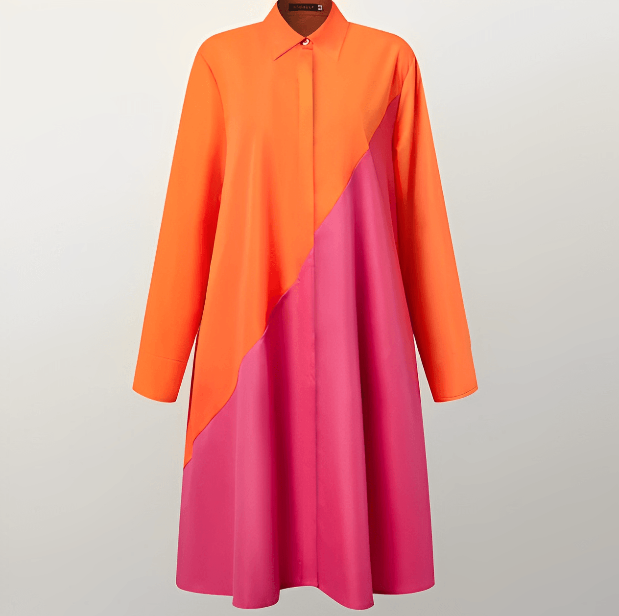 Shirt dress with lapel collar and three-quarter sleeves