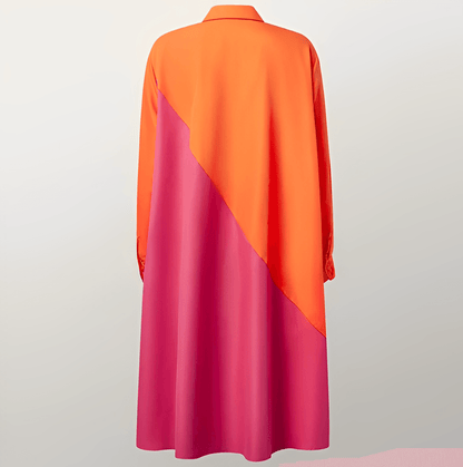 Shirt dress with lapel collar and three-quarter sleeves