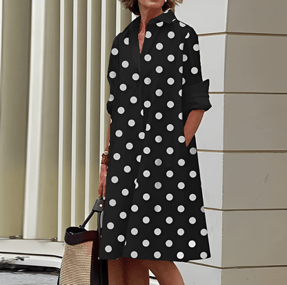 Shirt dress with lapel collar and three-quarter sleeves