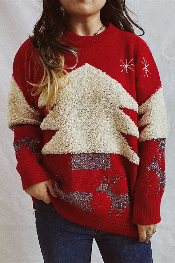 Velina Moda | Christmas Pattern Knitted Round Neck Long Sleeve Sweater