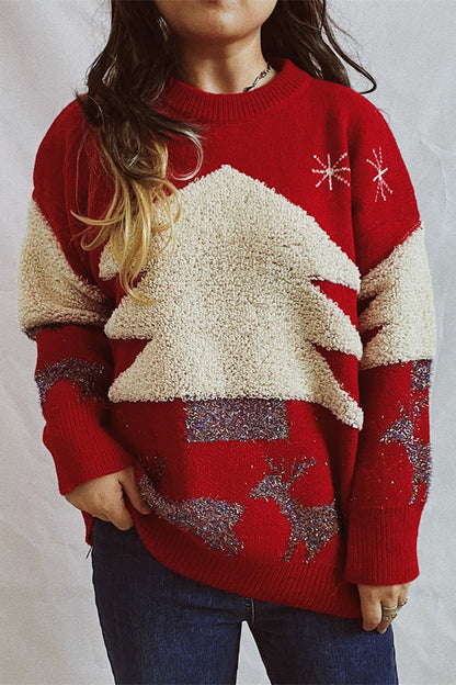 Velina Moda | Christmas Pattern Knitted Round Neck Long Sleeve Sweater