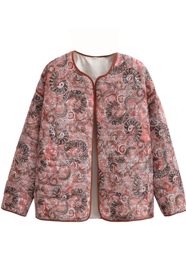 Velina Moda | Print Loose V-Neck Cardigan Cotton Jacket