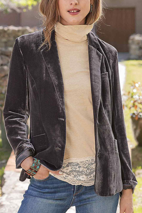 Velina Moda | Velvet Solid Color Fashionable Casual Blazer