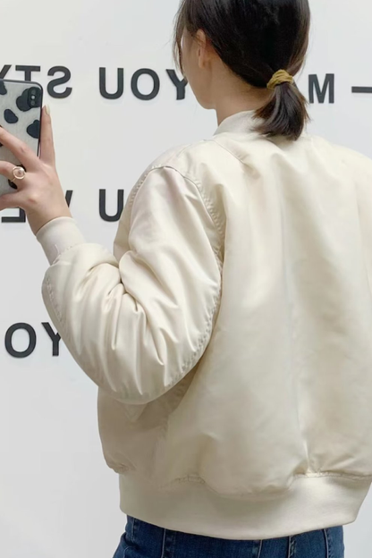 Velina Moda | Collar Thickened One-Sided Flight Jacket Baseball Jacket