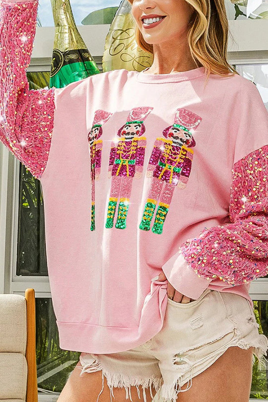Velina Moda | Christmas Casual Loose Round Neck Sequin Sleeve Sweatshirt