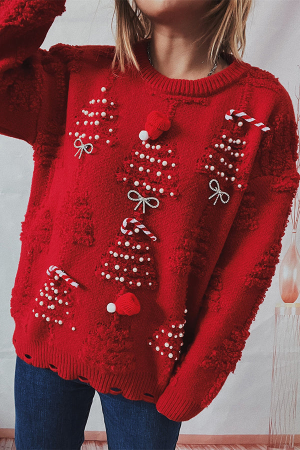 Velina Moda | Christmas Pattern Knitted Round Neck Long Sleeve Sweater