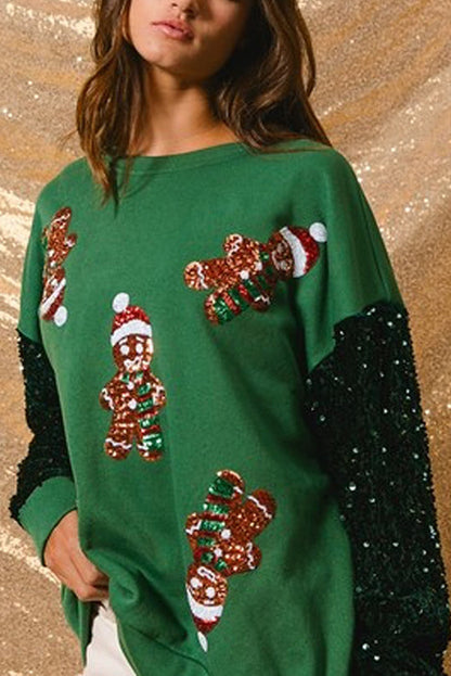 Velina Moda | Christmas Casual Loose Round Neck Sequin Sleeve Sweatshirt