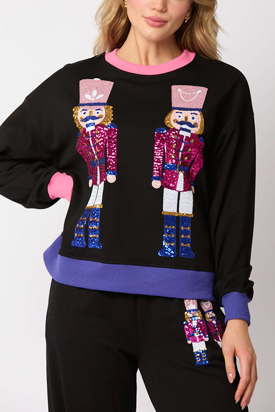 Velina Moda | Santa Sequins Leisure Sweatshirt and Elastic Waist Loose Pocket Pants Set