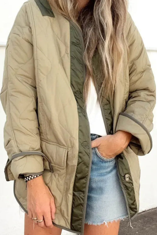 Velina Moda | Loose Cotton Jacket Color Block Pocket Casual Jacket