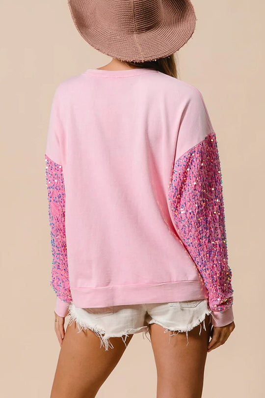 Velina Moda | Christmas Casual Loose Round Neck Sequin Sleeve Sweatshirt