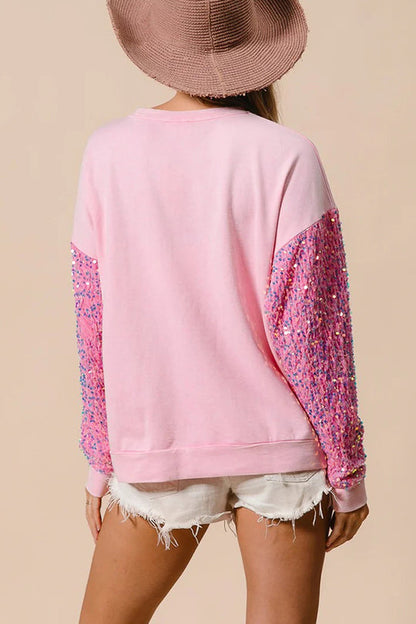 Velina Moda | Christmas Casual Loose Round Neck Sequin Sleeve Sweatshirt