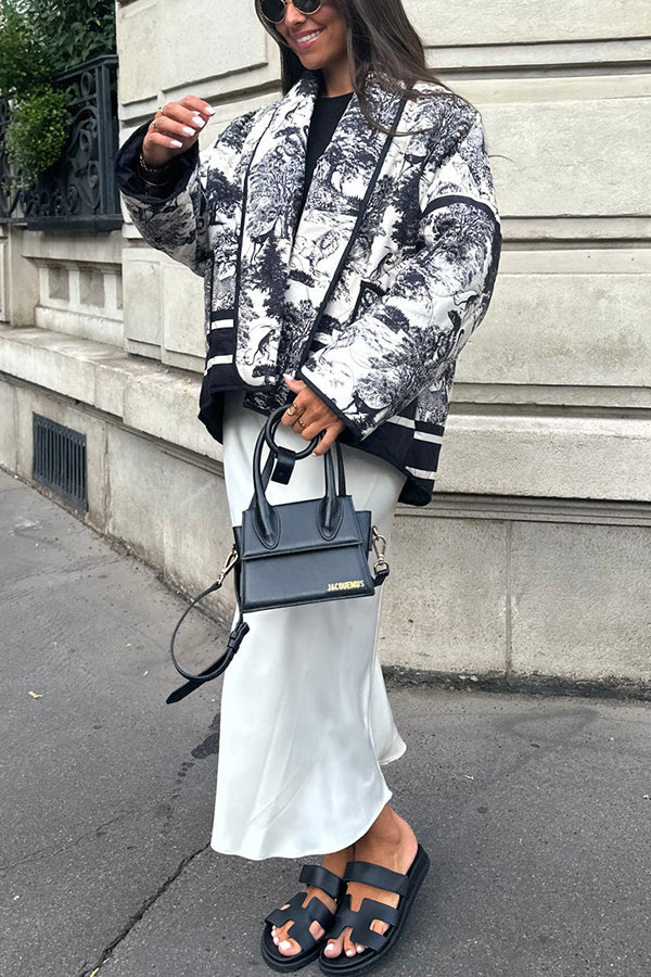 Velina Moda | Songs Porcelain Ink Printed Bag Quilted Cotton Kimono Jacket