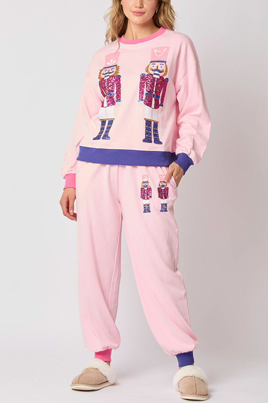 Velina Moda | Santa Sequins Leisure Sweatshirt and Elastic Waist Loose Pocket Pants Set