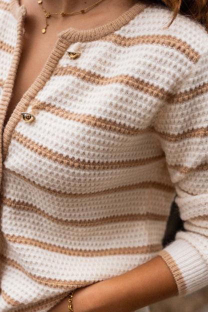 Velina Moda | Striped Round Neckline Jacket