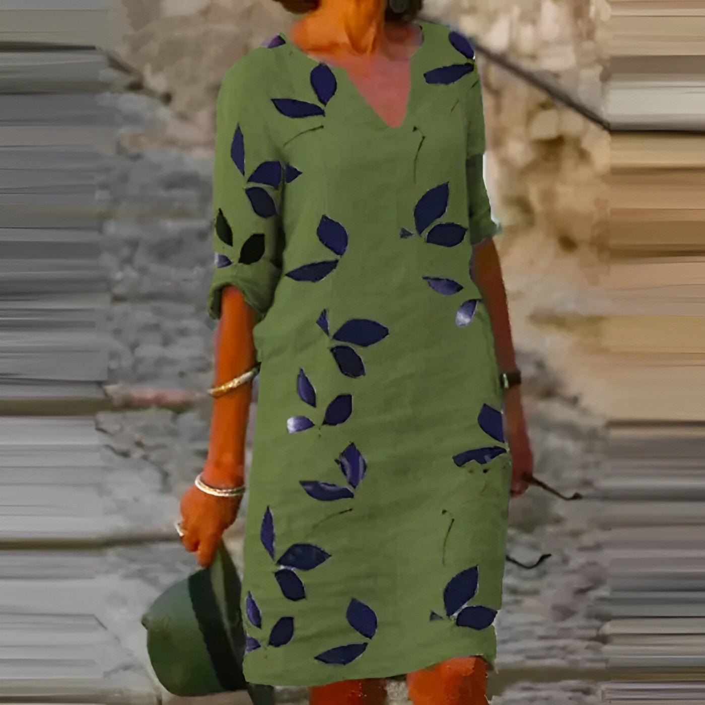 Stunning summer dress with leaf print for women