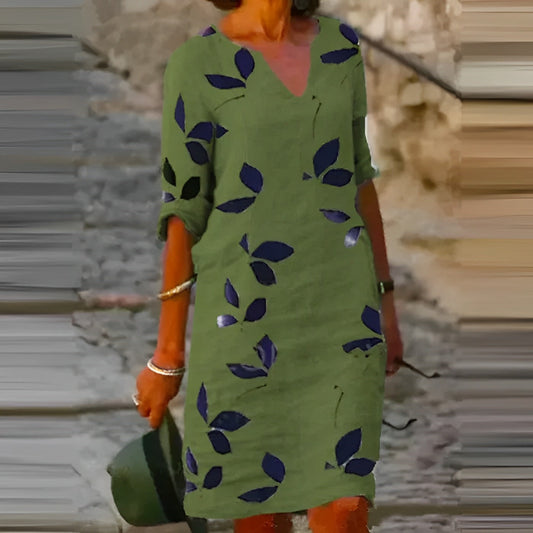 Stunning summer dress with leaf print for women