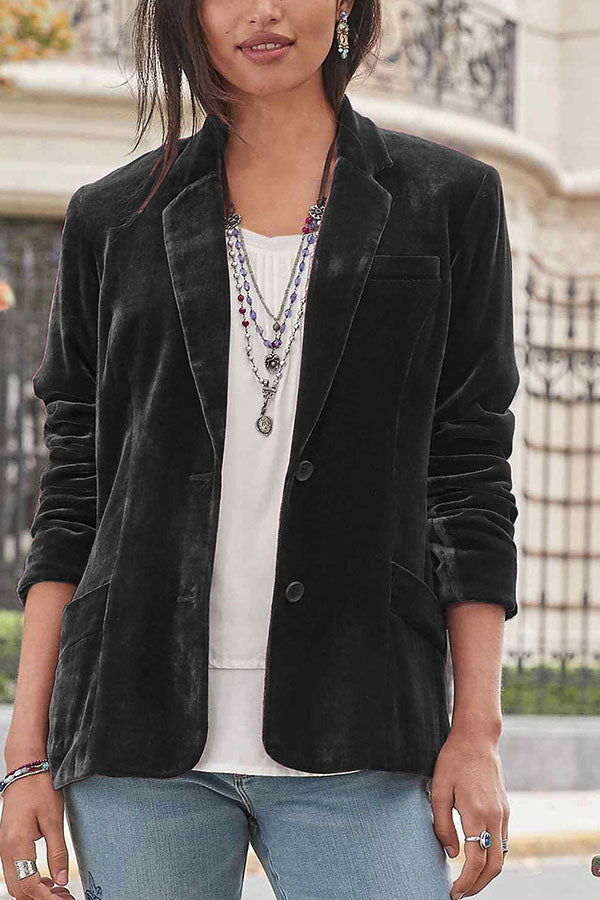 Velina Moda | Velvet Solid Color Fashionable Casual Blazer