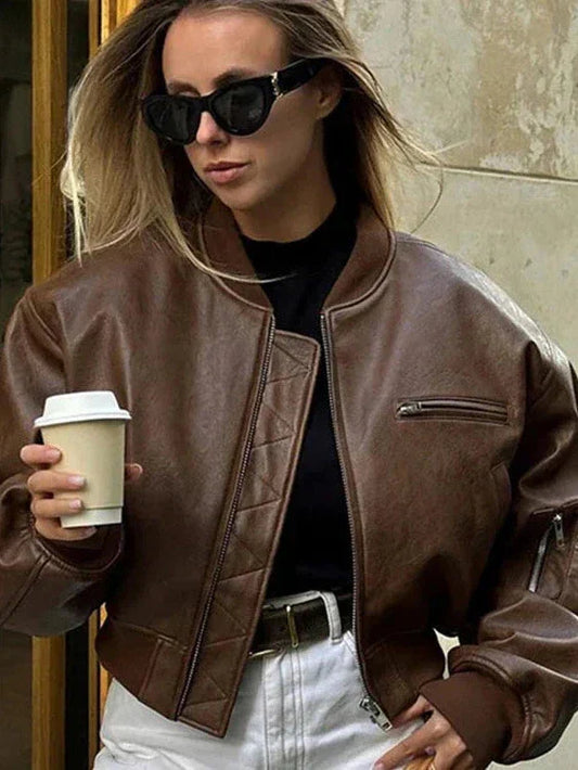 Velina Moda | Leather Bomber Jacket