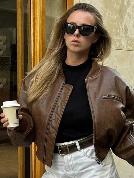 Velina Moda | Leather Bomber Jacket