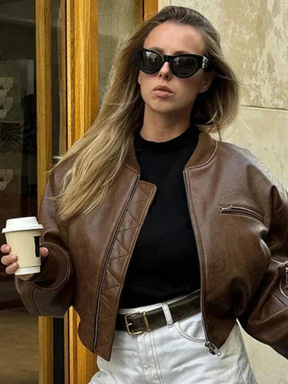 Velina Moda | Leather Bomber Jacket